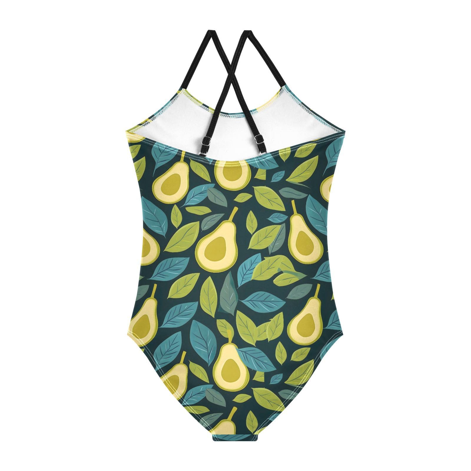 Avocado Green Leaves Girls Swimsuits Quick Dry Crossback One Piece Beach Swimwear Bathing Suit, 7-8T