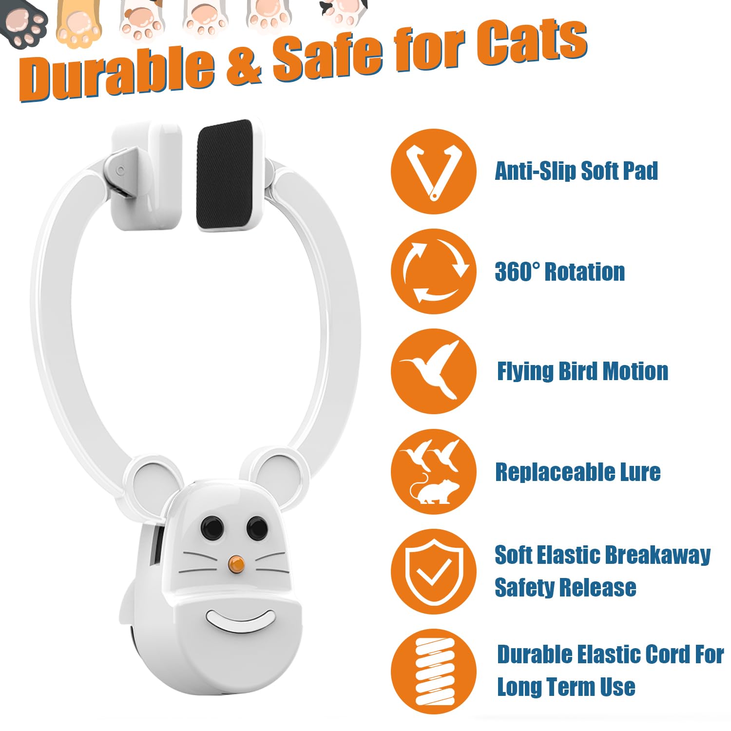 Juguetes interactivos para gatos de interior, varita de plumas de pájaro volador automático para enriquecer el ejercicio de persecución, juguete recargable y duradero para gatos colgantes seguros para