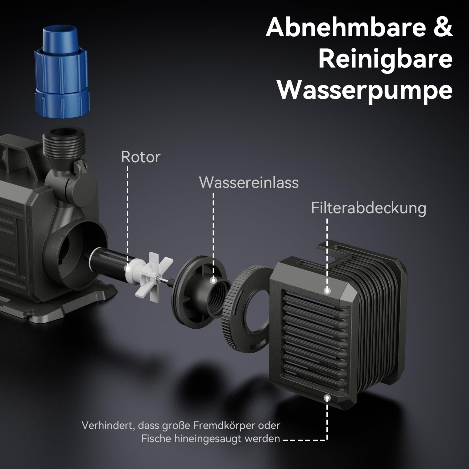 Tauchpumpe 5000L/H (MAX) 100W Wasserpumpe, Amphibisch Teichpumpe, Aquarium Pumpe mit 2 Düse, Springbrunnenpumpe für Teiche, Steingärten, Garten, Bachlaufpumpe Max Förderhöhe 4.2m