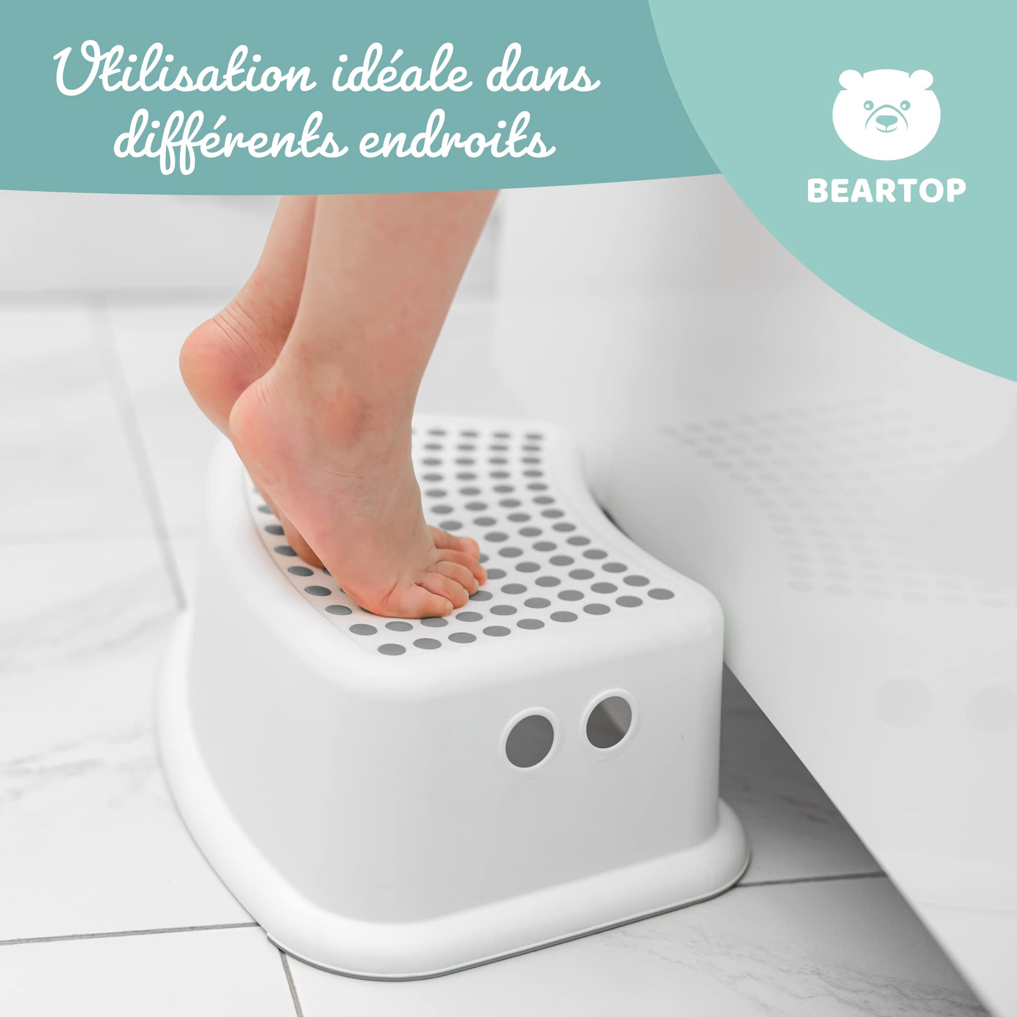 Marche Pied Enfant de BEARTOP | très Stable (jusqu'à 60kg) | avec 1 Marche | Surface antidérapante | Tabouret Enfant, Toilette, Tabouret Salle de Bain | Garantie de Satisfaction (3 Années