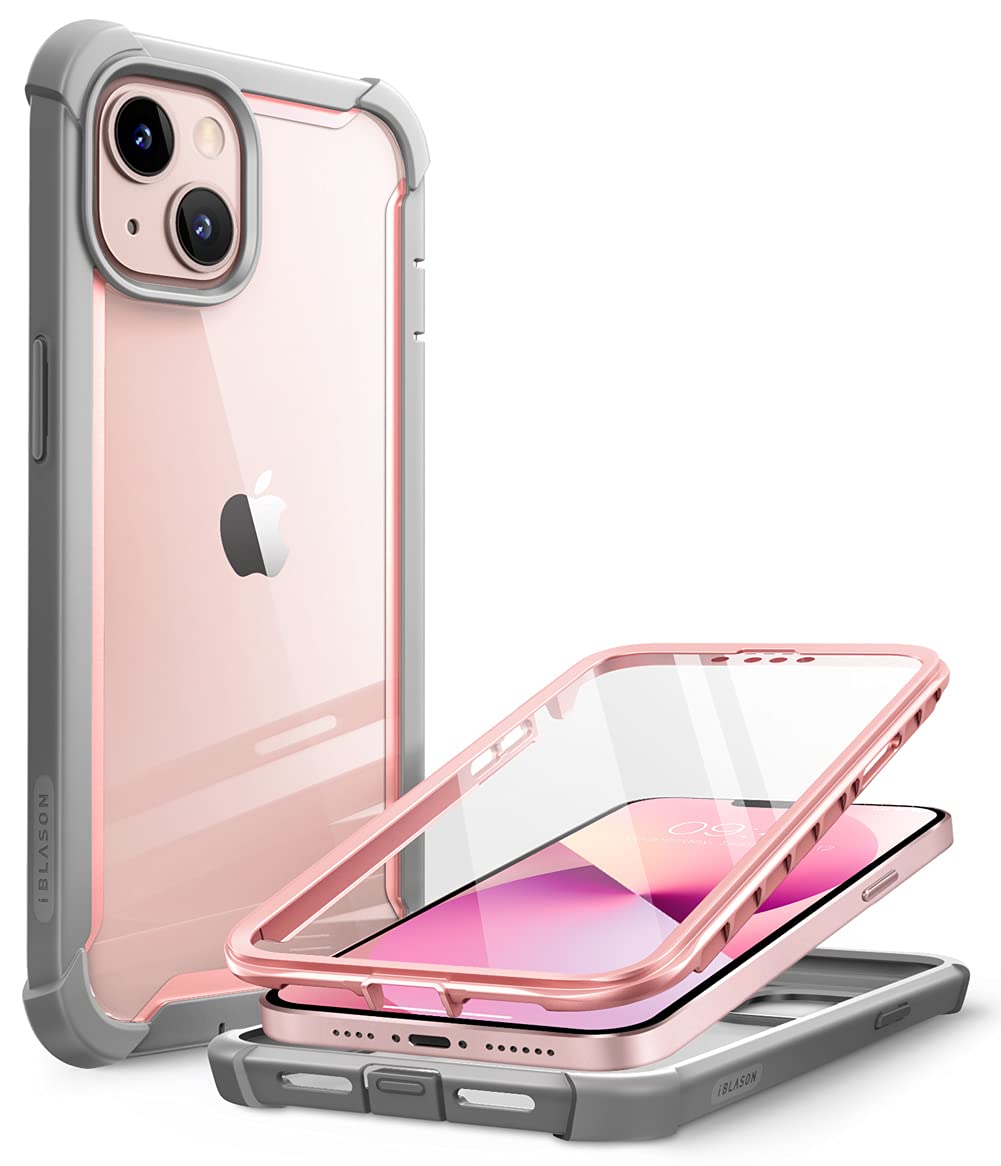 i-Blason Ares Series Designed for iPhone 13 Mini Case (2021 Release), Dual Layer Rugged Clear Bumper Case with Built-in Screen Protector (Peach)
