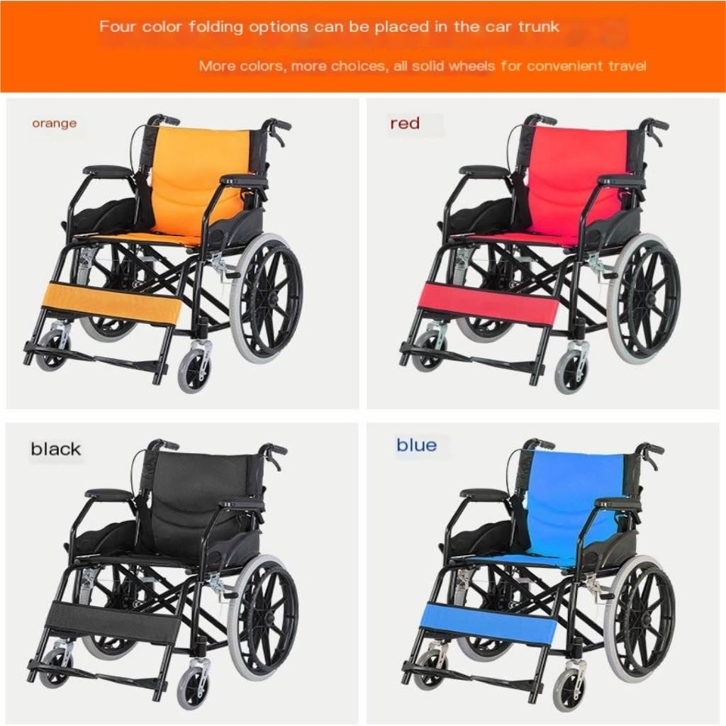 Silla de Ruedas de Movilidad para Ancianos Silla de Ruedas Plegable Manual para Ancianos Silla de Ruedas Pequeña Y Ultraligera Portátil para el Hogar/Yellow/a