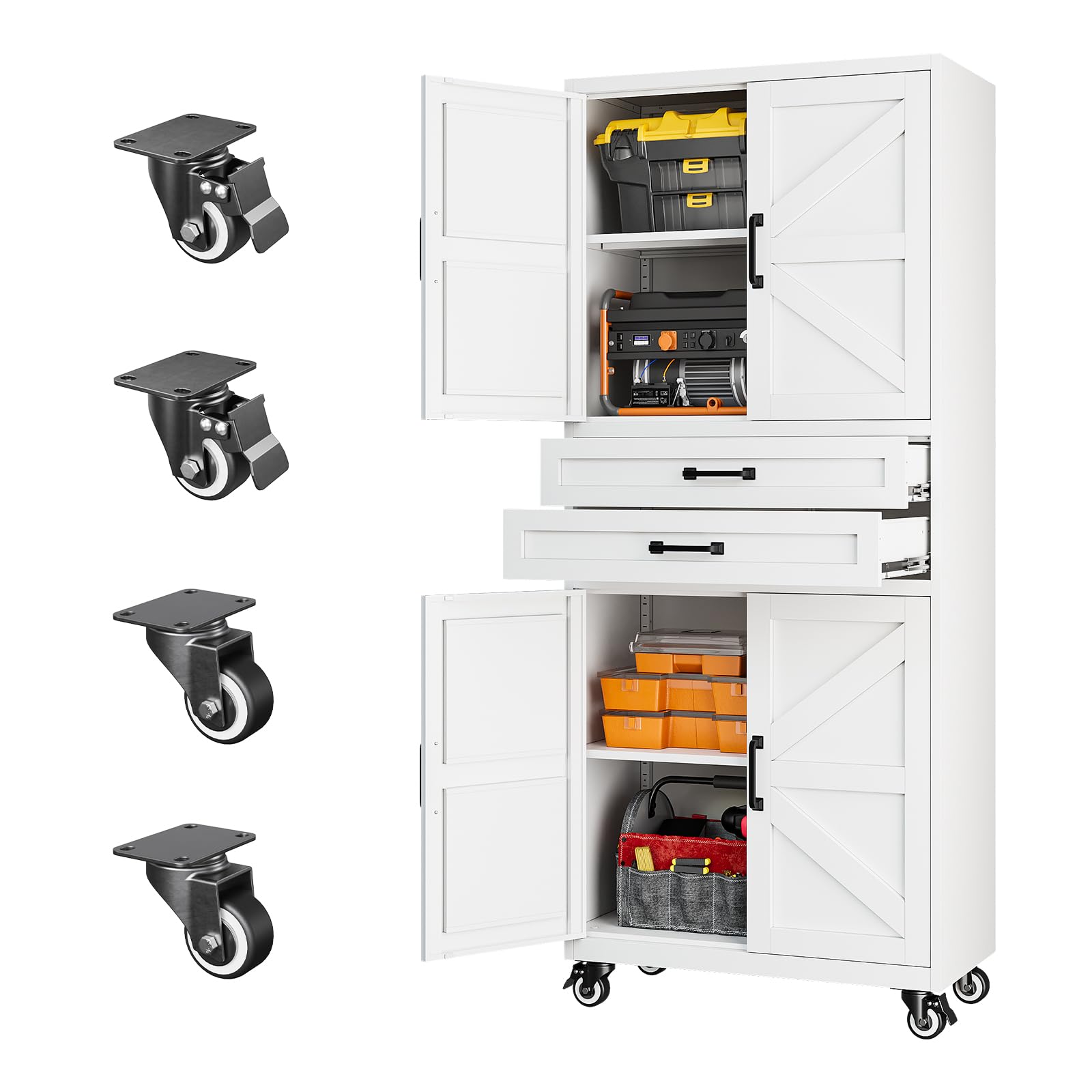 Letaya Metal Garage Storage Cabinets with Wheels,White Rolling Tool Cabinet
