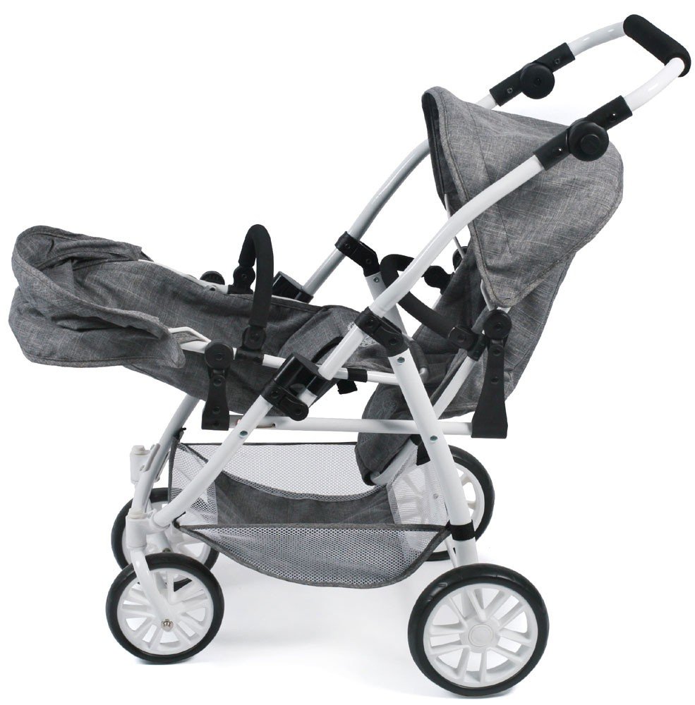 Bayer Chic 2000 68976 Tandem-Buggy Vario - samochód dla lalek, szary (Jeans Grey), od 3 do 7 lat.