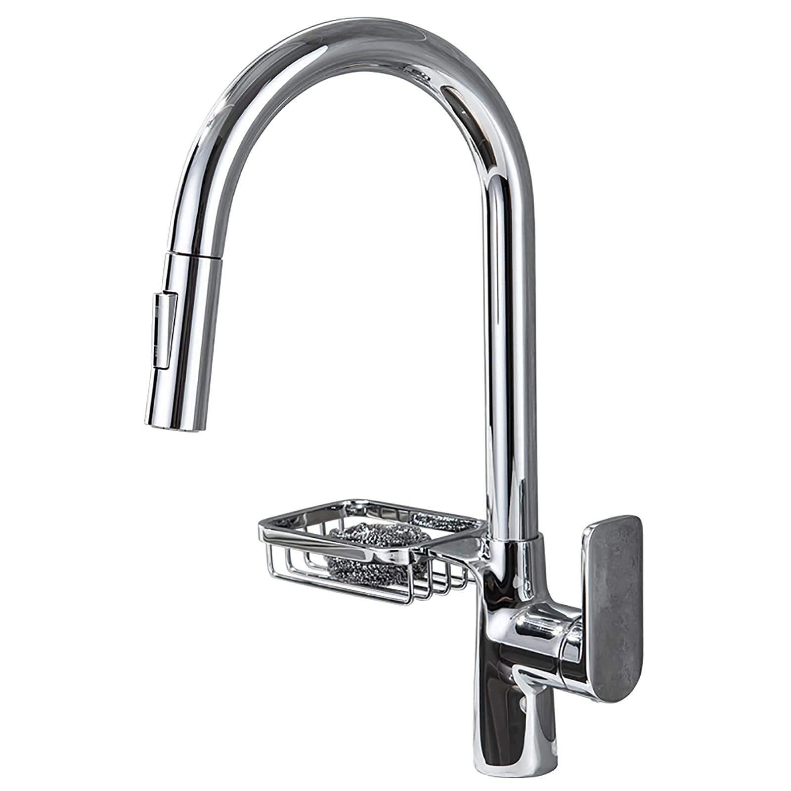VDOQTLJT Kitchen Faucet with Pull Down Sprayer High Arc 360° Swivel Stretchable Sink Deck Mount Single Handle Tap with Soap Box Gray(Cromo)