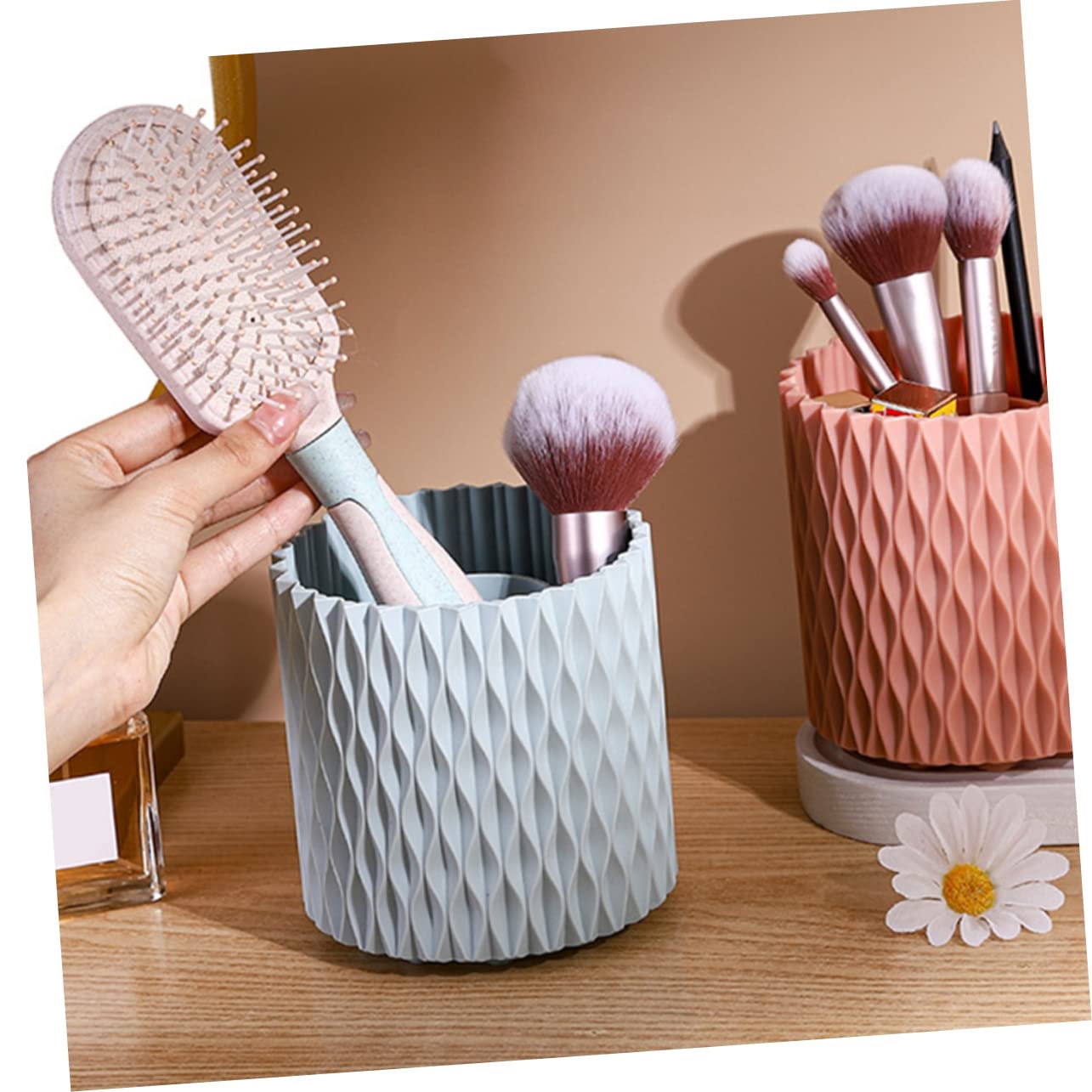 Abaodam Drehbarer Make Up Pinsel Organizer 2 Stück Kunststoff Blau