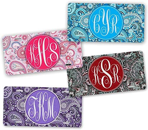 SignsAndTagsOnline Custom Monogrammed Paisley License Plate Personalized Auto Tag Plate Sign Pink Red Blue or Purple