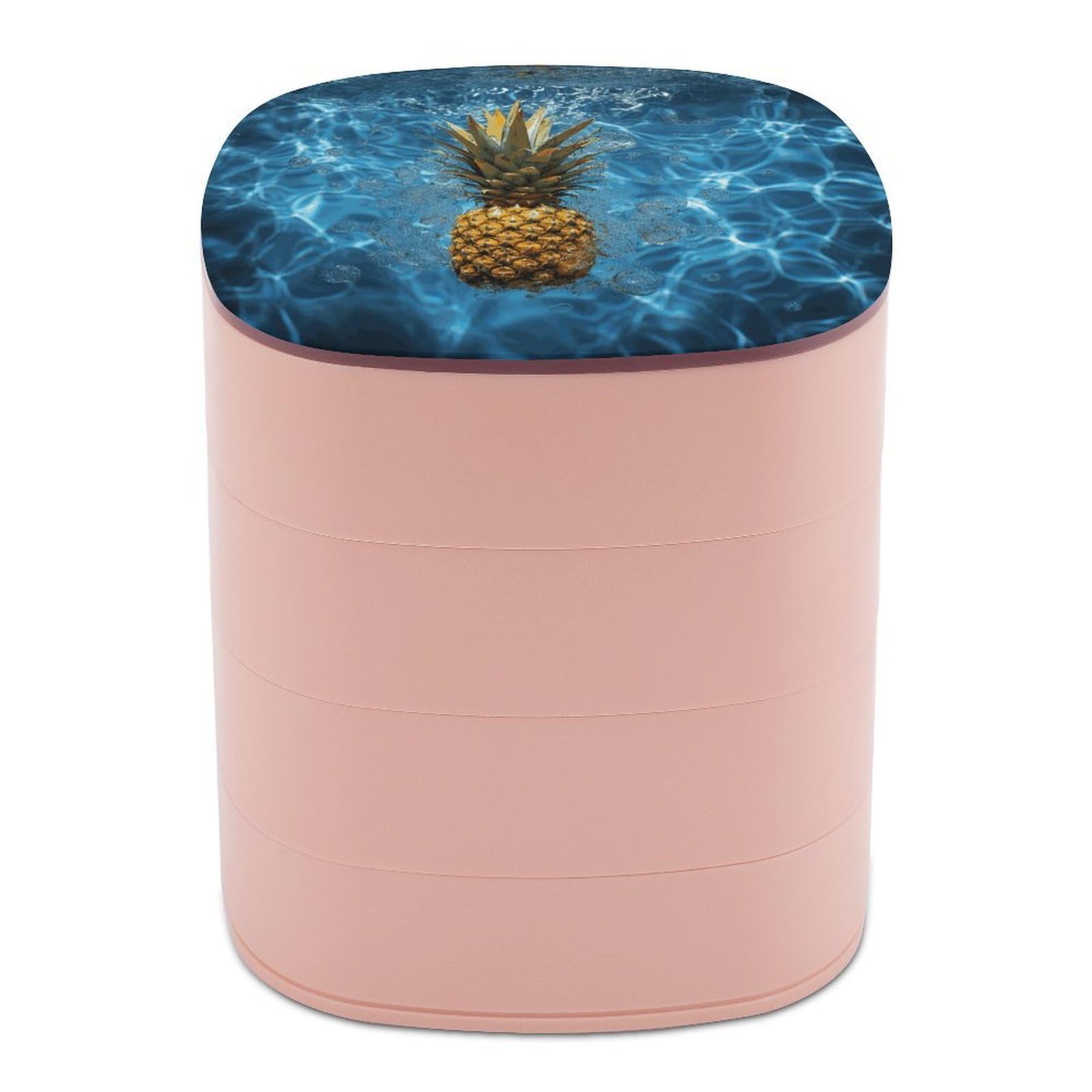 FekiLoot Pineapple in The Pool Jewelry Box 4-Layers Rotatable Jewelry Organizer Storage Box with Mirror Cute Travel Jewelry Case Portable Earring Holder Organizer for Ring Necklace Bracelet