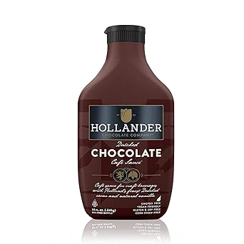 Hollander Dutched Chocolate Cafe Sauce | Vegan Friendly, GMO-Free, Gluten/Soy Free, Corn Syrup Free | 15 fl. oz. Squeeze Bottle