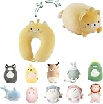2-in-1 Travel Pillow for Kids - Soft and Adorable Animals Plushie That Converts into a U-Shaped Neck Pillow for Ultimate Comfort During Airplane, Train, Bus Trip (Pink Unicorn)
