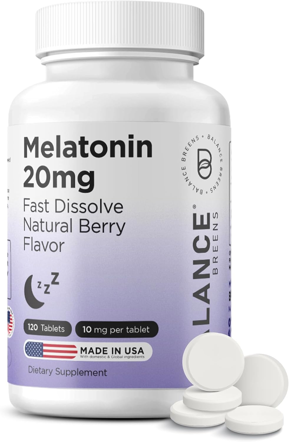 Balancebreens Melatonin 20mg Fast Dissolve Tablets – High Potency, Fast Acting, Natural Sleep Support – Sleep Aids for Adults – Non-Groggy, Drug-Free Formula – 120 Sleeping Pills