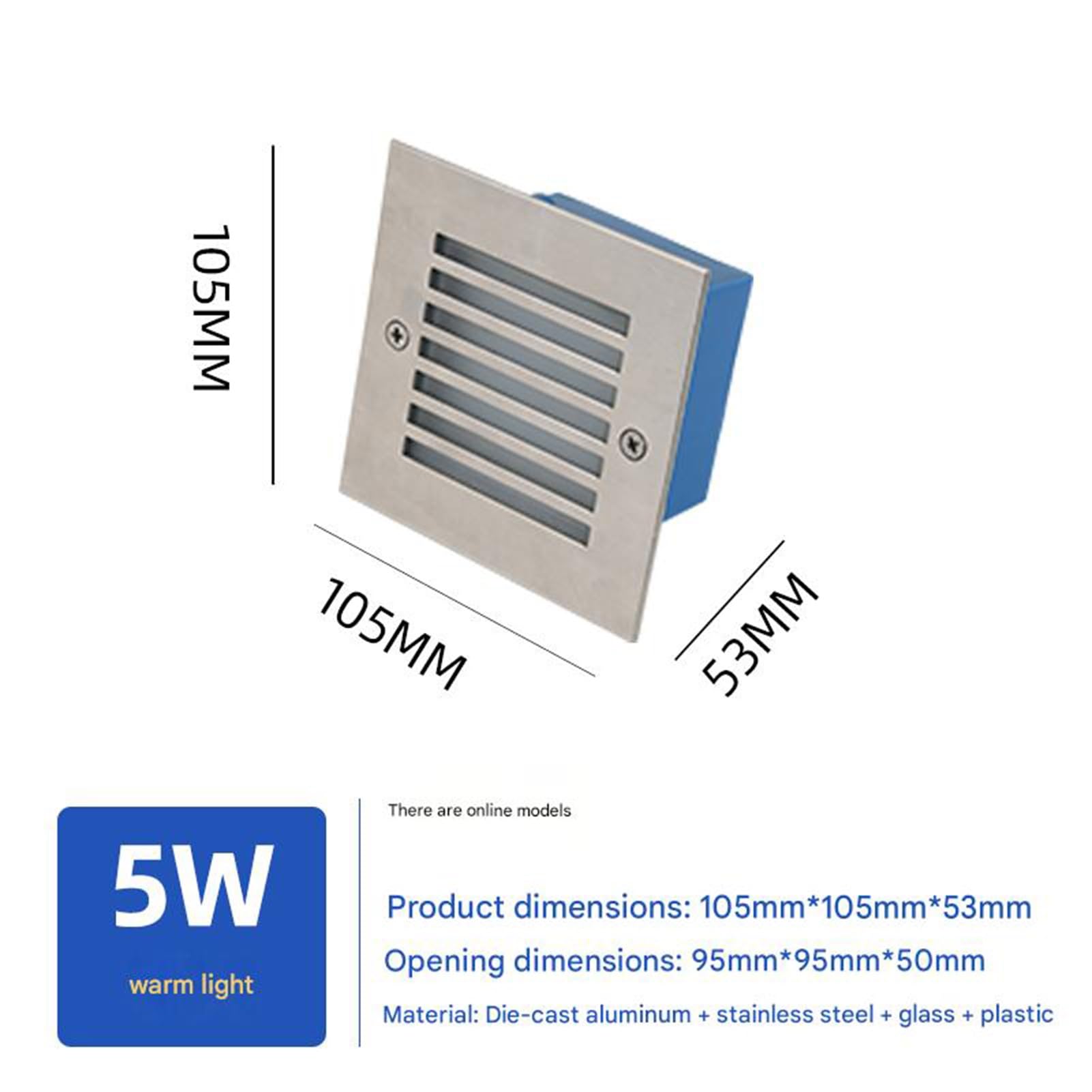 Kwadratowy reflektor LED do ogrodu, na taras, patio, schody, 220 V AC, wodoszczelność IP65 (ciepła biel, 5 W (220 V)