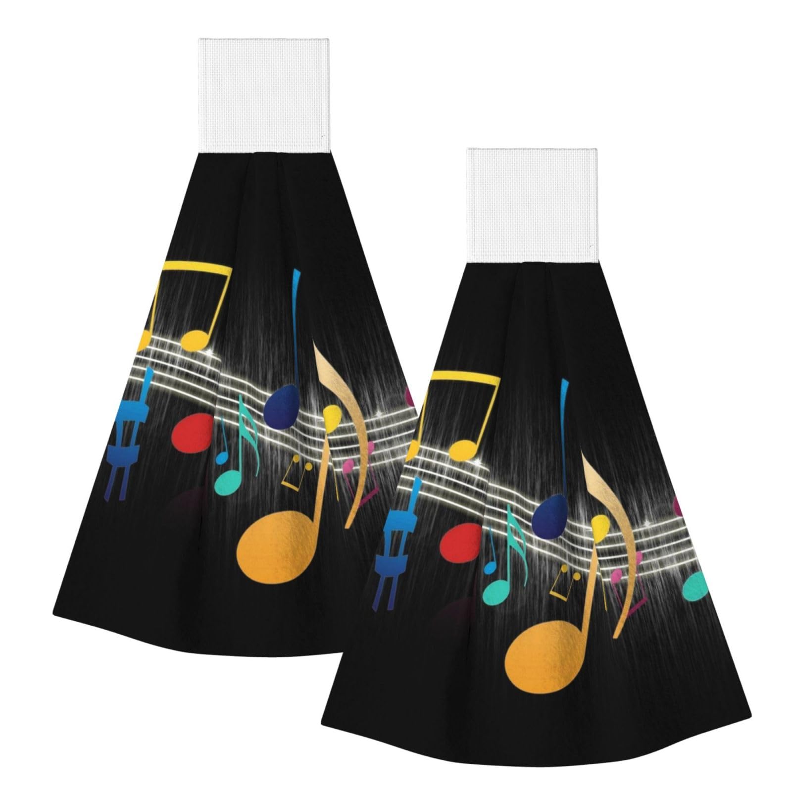 DOPKLNA Music Notes, 2 Pcs Hanging Coral Fiber Hand Towels for Bathroom, Absorbent Kitchen Towels