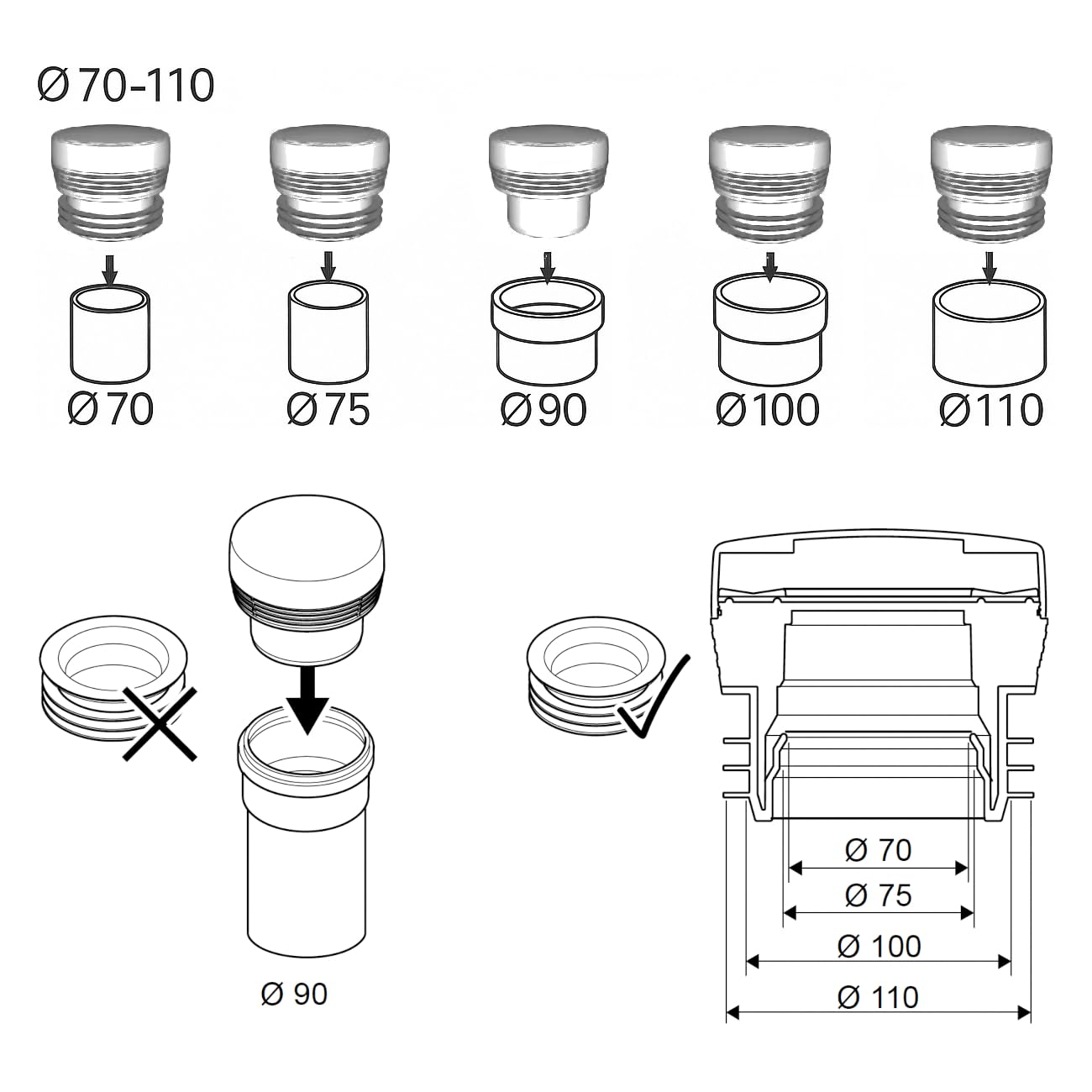 HypAir Balance Aérateur de Tuyau DN 70-110 Valve d'aération pour installations sanitaires