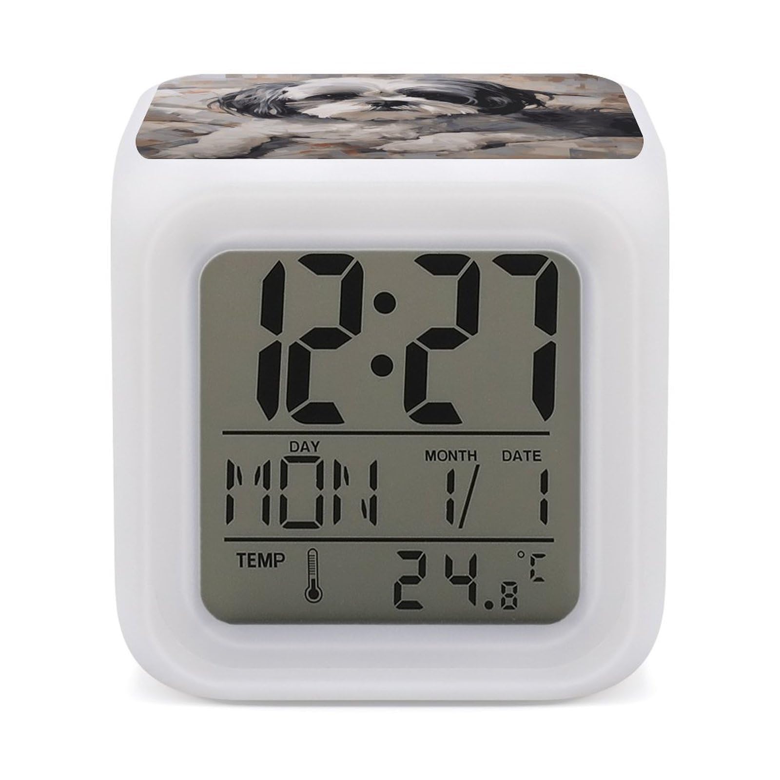 VstaDank Shih Tzu Alarm Clock Alarm Clock with 7 Color Changing Digital Clocks for Bedrooms Sleep Training Clocks with Large Display for Office Kitchen Living Room