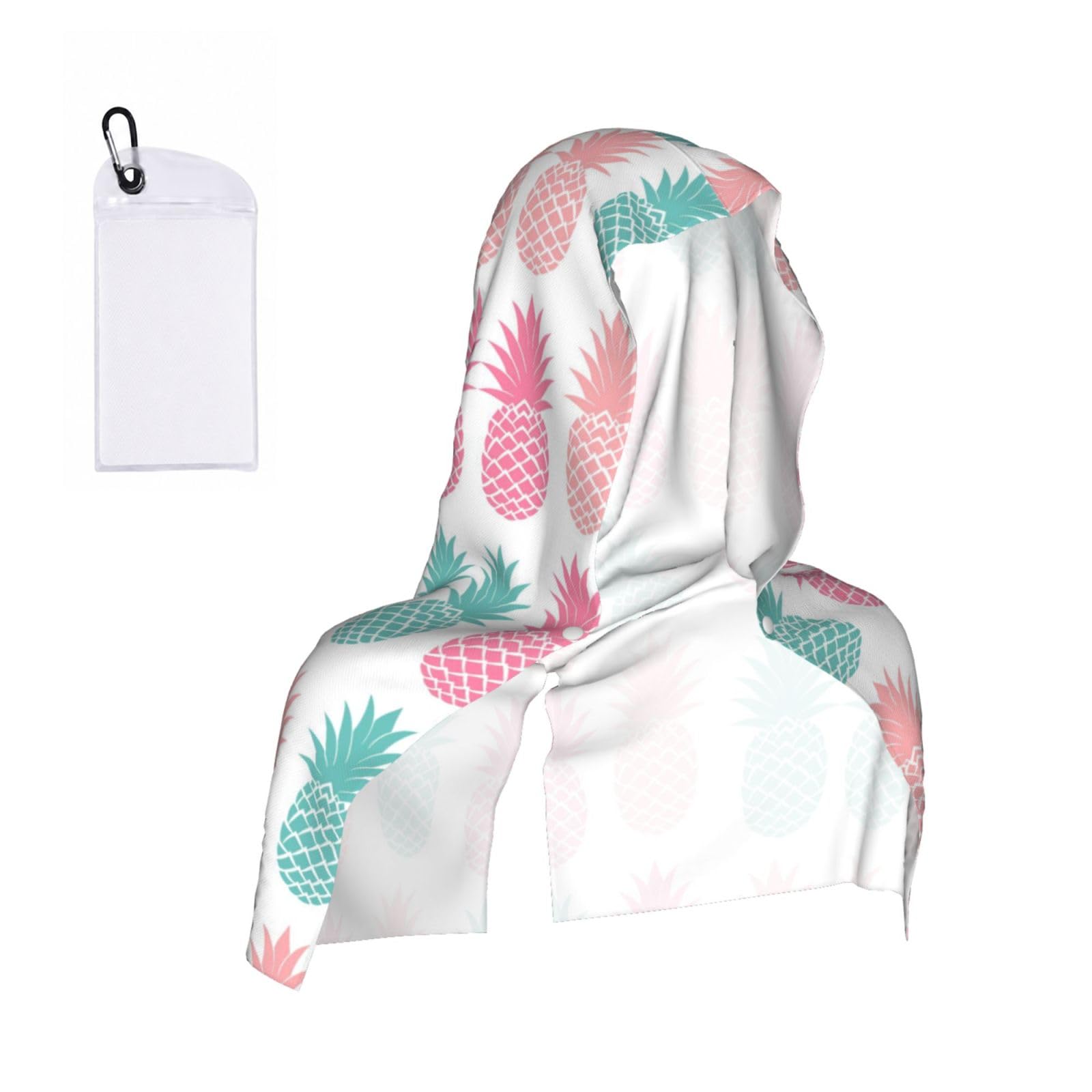 SATUSA Summer Pineapple Print Cooling Hoodie Towel, Cooling Towels For Neck And Face, Quick Drying Absorbent Cooling Head Towel Beach Camping Gym Construction(2pcs)