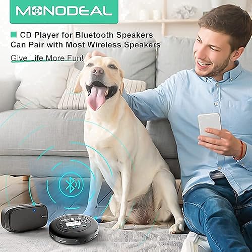 Miniatura 4 de Reproductor de CD portátil, reproductor de CD Bluetooth MONODEAL con Bluetooth, reproductor pequeño compacto recargable con auriculares para uso