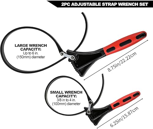 Vista 5 de AOOOWER Car Hand Tools Oil Filter Removal Tool Adjustable 100mm To150mm Diameter Steel Strap Wrench Belt Wrench Universal Oil Filter Wrench