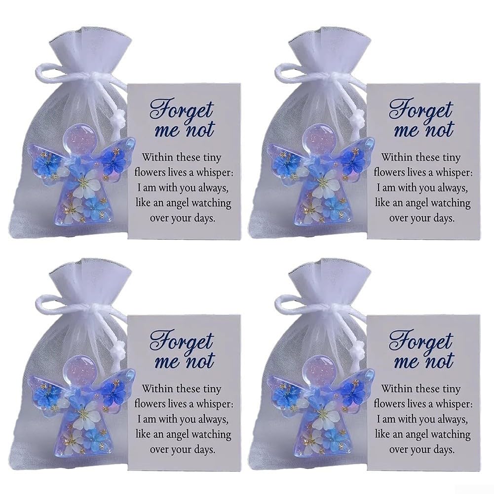 Oniissy 1/2/3/4/5 Pack Forget Me Not Angel Figurine With Flower Detail, Keepsake Ornament Offering Comfort And Remembrance For Bereavement Memorial Decoration(4 pcs)
