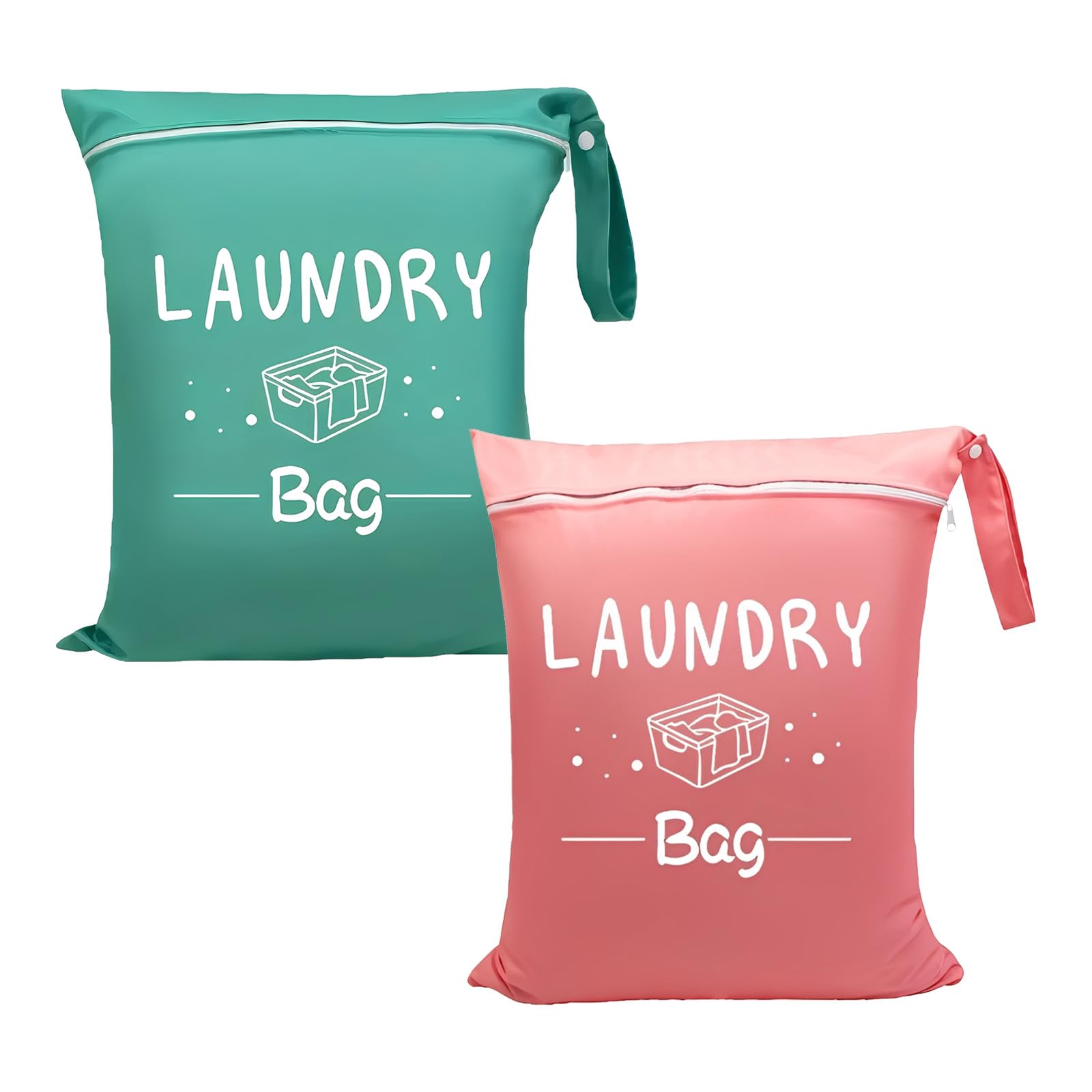 2Pcs Laundry Bags for Travelling, 19"x15" Travel Laundry Bag, Portable Large Dirty Clothes Bags with Zipper for Home Travel Holiday Camping Caravan Dormitory (Pink+Green)