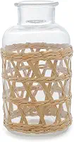 WOLFF - Vaso de Vidro e Fibra Natural 10cm x 19,5cm