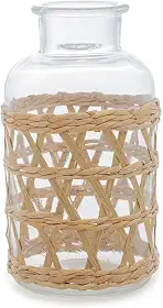 WOLFF - Vaso de Vidro e Fibra Natural 10cm x 19,5cm