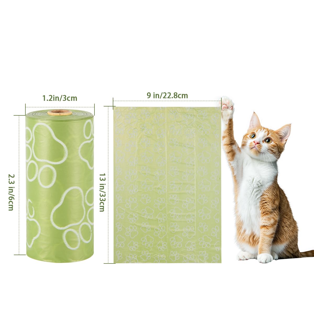 Rollos de bolsas para excrementos, 256 unidades, 9 x 13 pulgadas, color verde, gruesas, a prueba de fugas, con aroma a lavanda, bolsas para perros, bolsas de basura ecológicas para mascotas