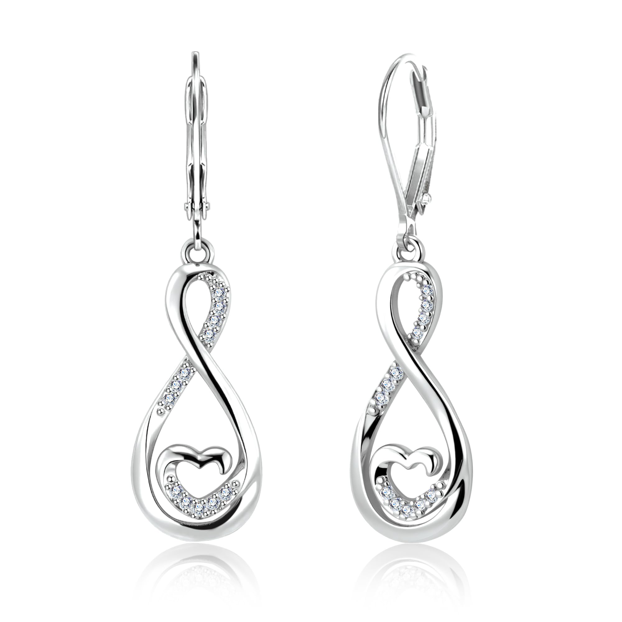 Unendlichkeits Herz Zirkonia Ohrringe Silber 925 Hängend Damen, Sterling Silber 925 Ohrringe Französische Ohrhaken Lange CZ Zirkonia Twist Wassertropfen Anhängerohrring Ohrhänger für Damen Frauen