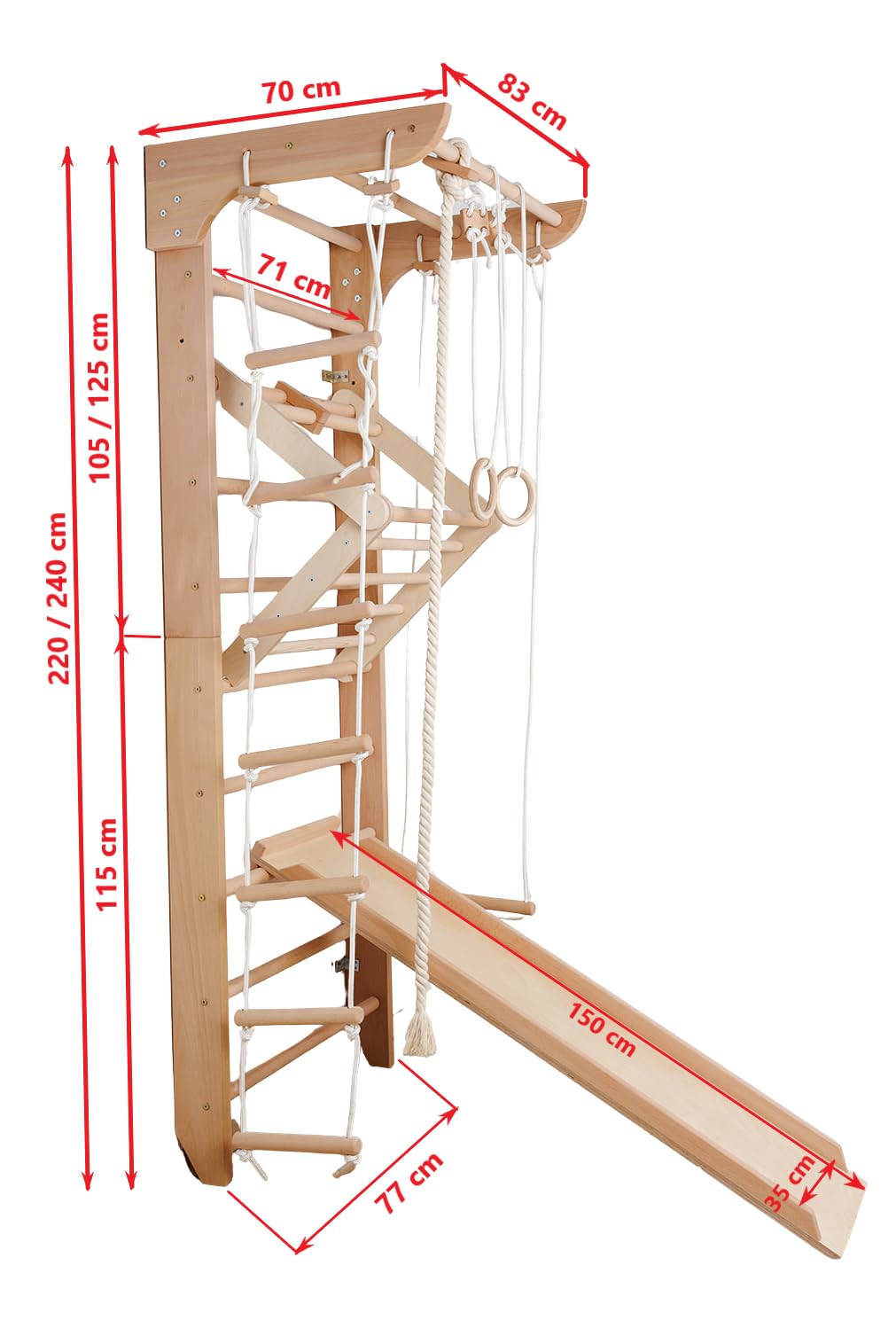 Sprossenwand, Klettergerüst Kinder-5-220, Indoor Holz Sportgerät, Kletterwand, Turnwand, Gym