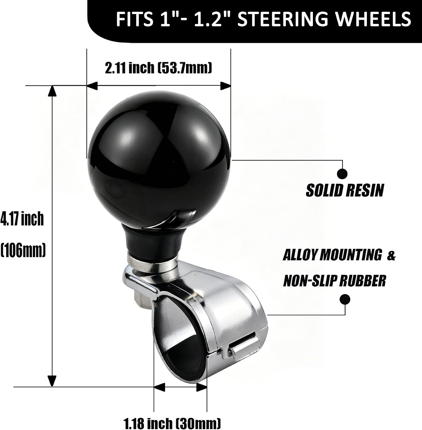 Ball Steering Wheel Knob Spinner, Power Handle Knob Pure Black