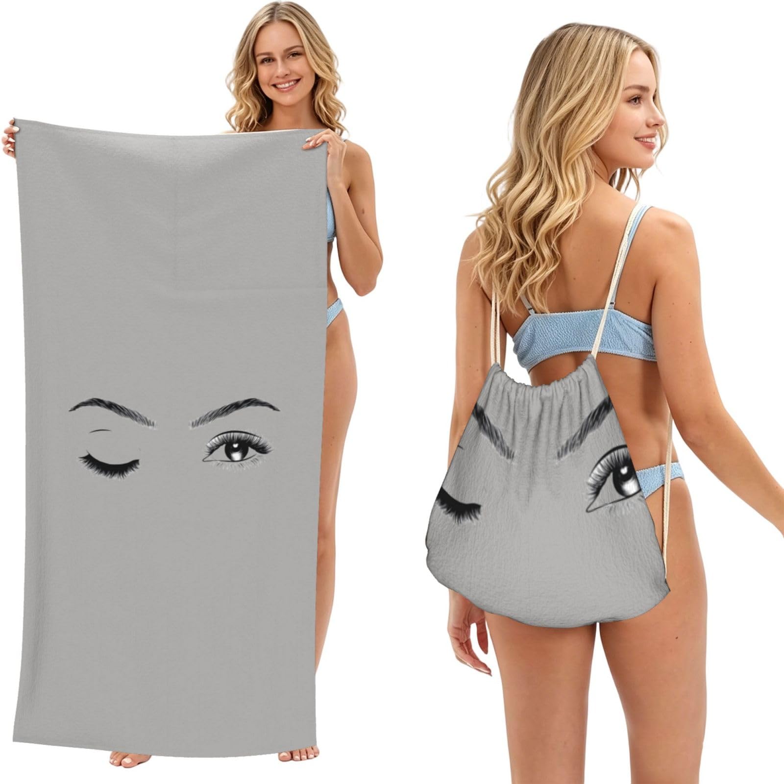WSHFFILO eyelash printed 2 in 1 Packable Towel Bag Bath Towel Beach Towel