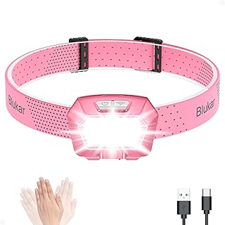 Headlamp Rechargeable, Blukar Super Bright COB Headlamp Headlight with Motion Sensor Control&Red Lights, 6 Light Modes, IPX5 Waterproof, Lightweight Headlamp for Power Cuts, Emergency-Bright Pink