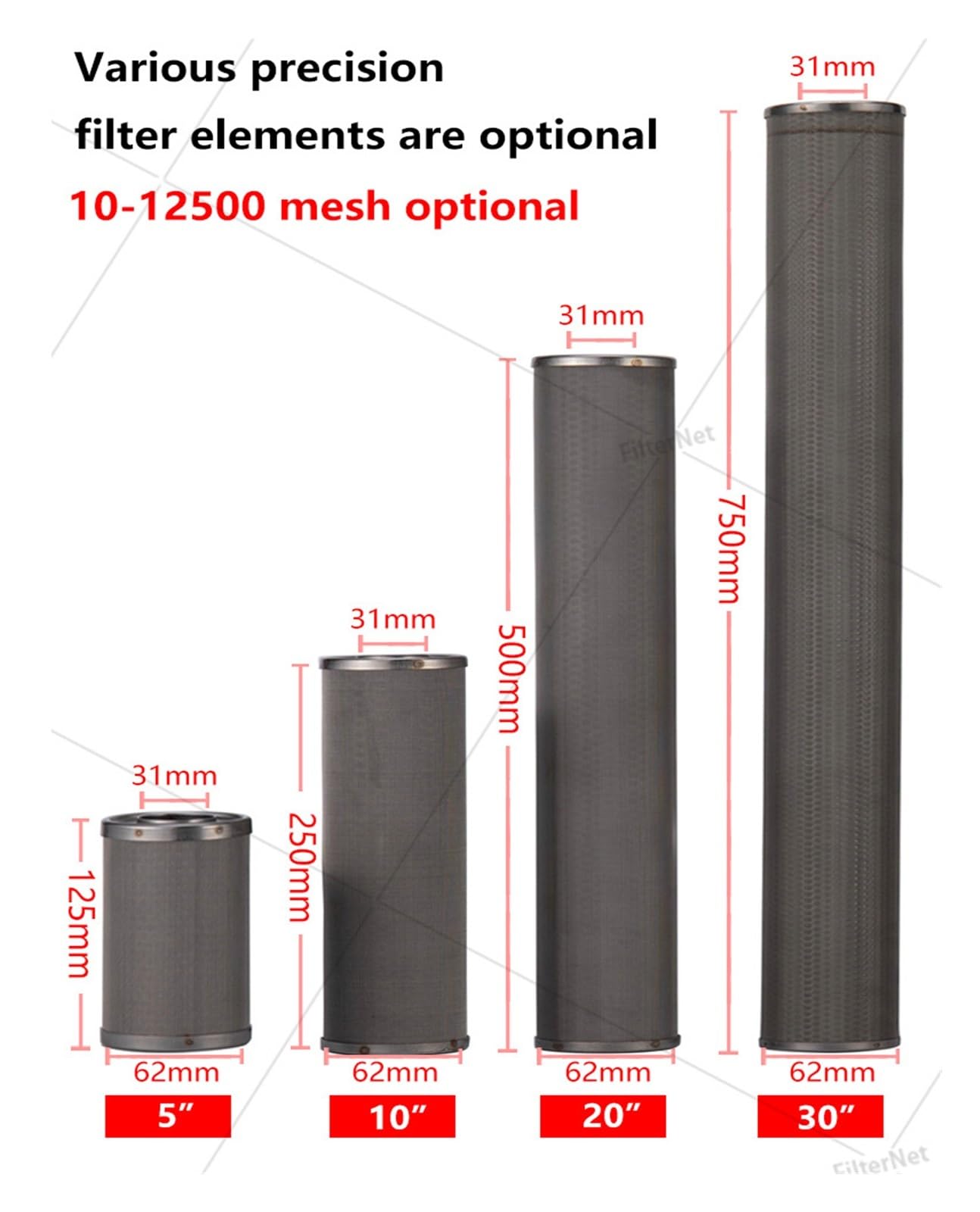 20 * 2,5 Pulgadas 304 Acero Inoxidable 20 Micras Elemento Filtrante Filtro De Agua Piezas De Cartucho De Acero Inoxidable(20inch 270um)