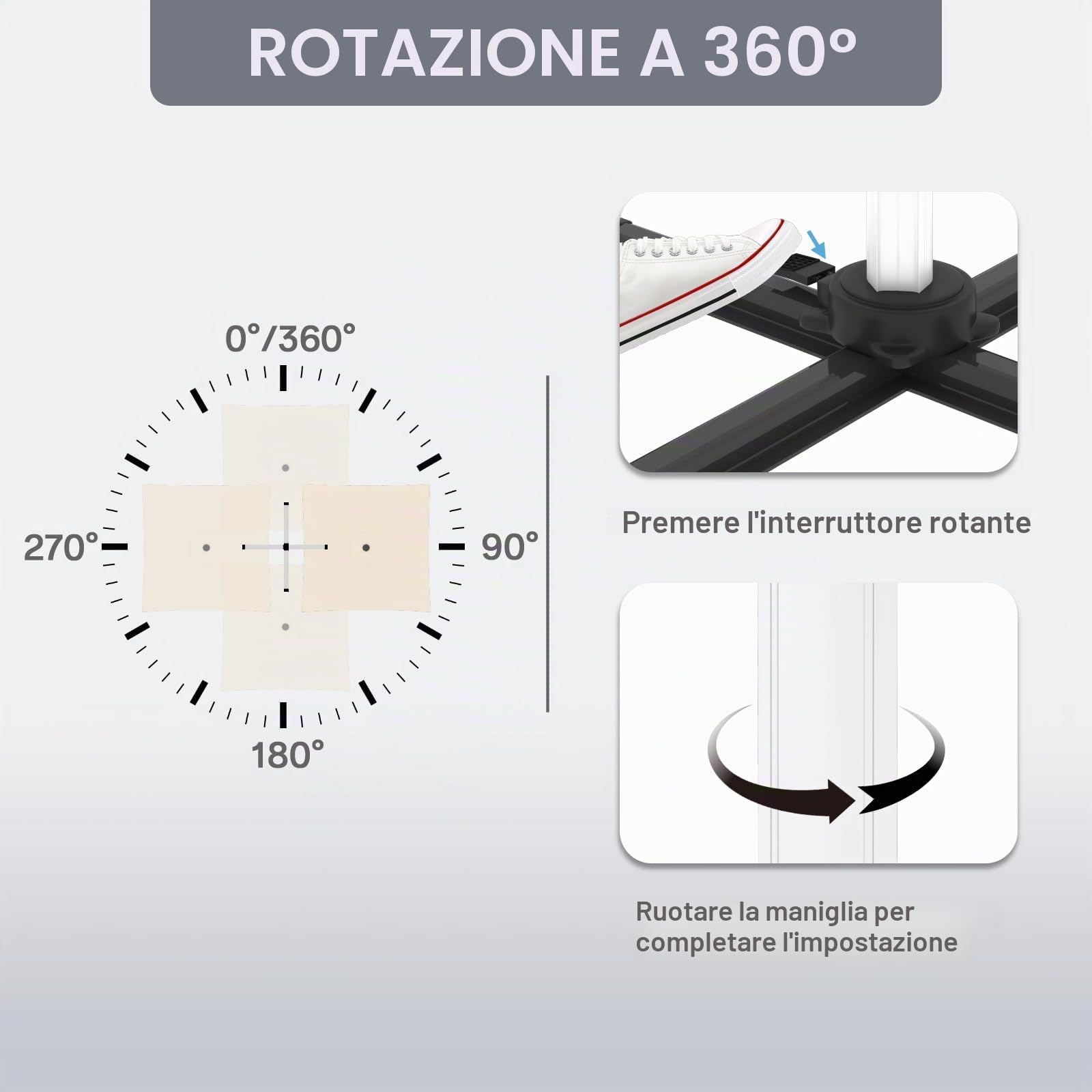 TRIUMPHKEY Ombrellone parasole da balcone, in alluminio, con manovella, impermeabile, protezione solare UV50+, rotazione a 360°