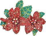 Gyn&Joy Poinsettia Red Crystal Rhinestone Christmas Star Flower Brooch Pin Gold-Tone BZ068