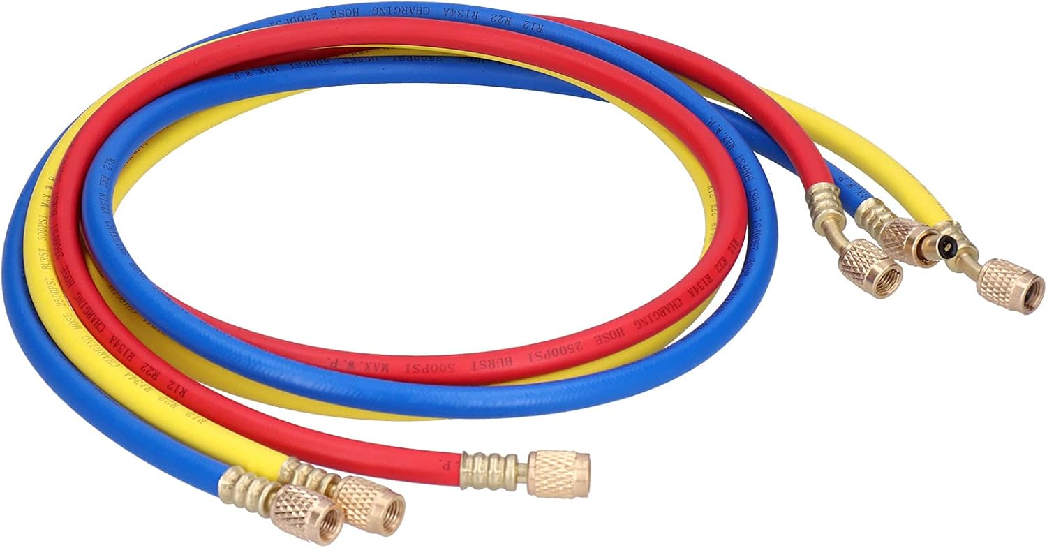 3Pcs AC Charging Hose Refrigerant Pipe, CT - 360RYB (R22) 1.5Meter, Rubber Material with Brass Joints, Anti - and High Tightness, for Automobile and Industrial Air Condit