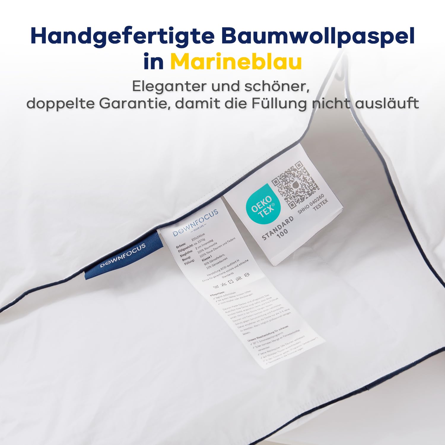 DOWNFOCUS Donsdekbed voor het hele jaar, 200 x 200 cm, 100% katoen, dekbed met dons en veren vulling, medium warm dons, ivoorwit (220 x 240 cm, wit