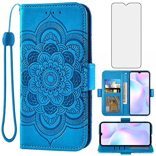 Étui portefeuille Redmi 9A verre trempé housse clapet cuir rabat support