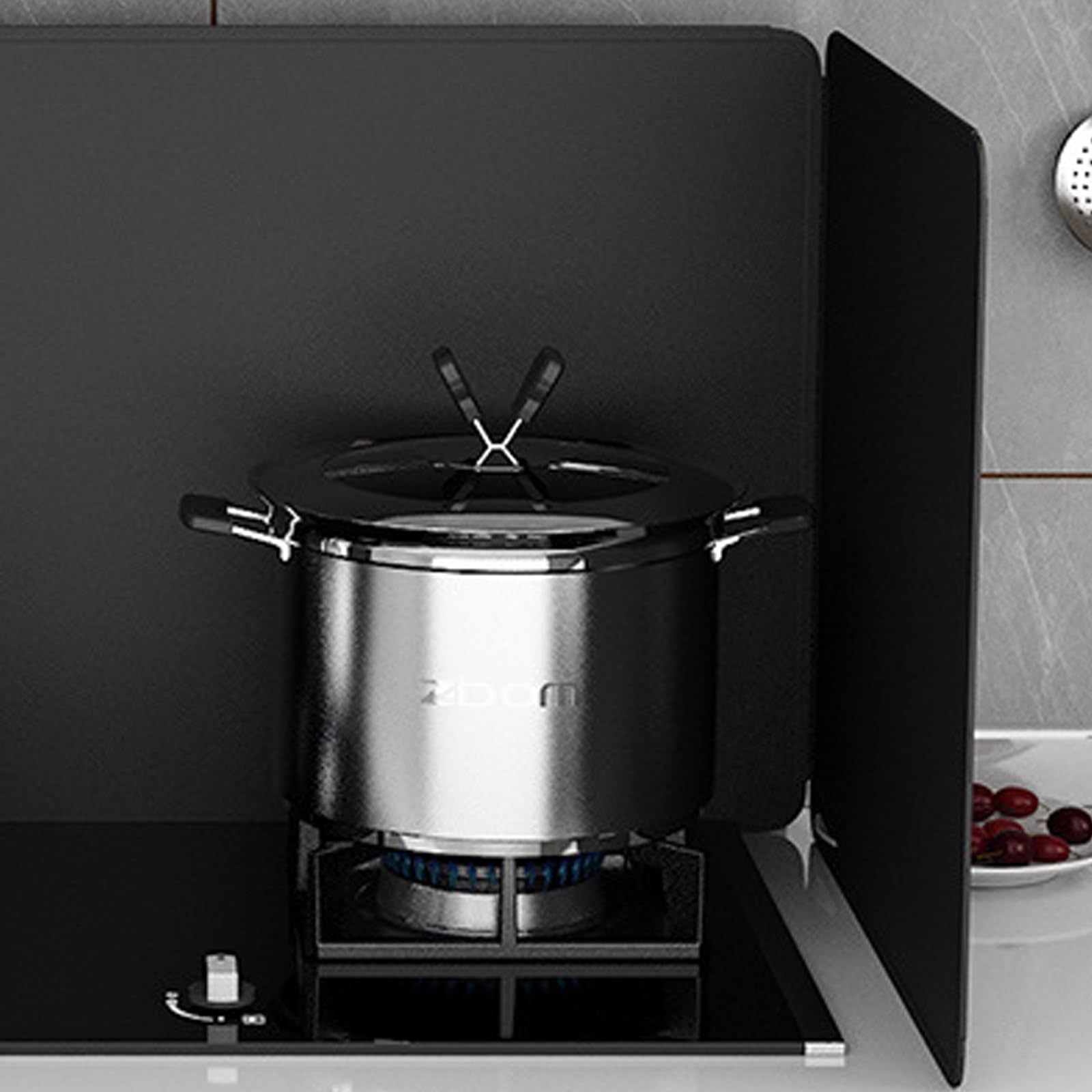 Anti-Splash Plate Kitchen Foldable Screen Protector Anti-Splash Kitchen Baking Tray Easy to Clean Kitchen Utensils, Black-L