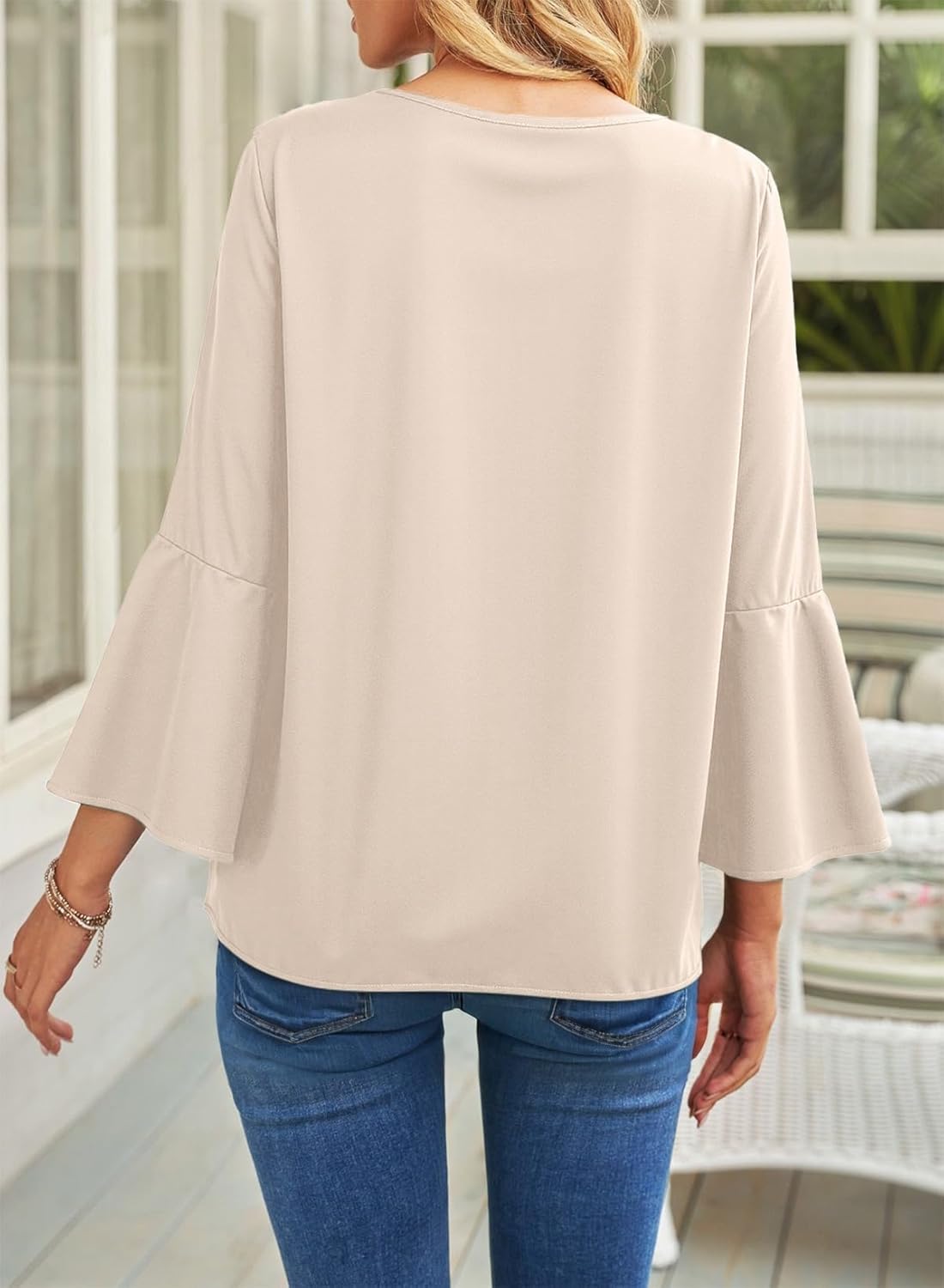 Dokotoo Womens Dressy Casual Blouses 3/4 Sleeve Spring Tops 2026 Ruffle V Neck Business Shirts - Image 5