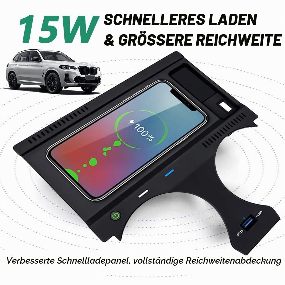 Kabelloses Ladegerät für BMW X3/IX3 (G01) 2018-2024 BMW X4 (G02) 2019-2025 | 15W Wireless Schnellladendes Handy-Ladegerät für BMW G01 G02 Center Console-Zubehörfeld Geschenk für BMW X3/iX3/X4-Besitzer