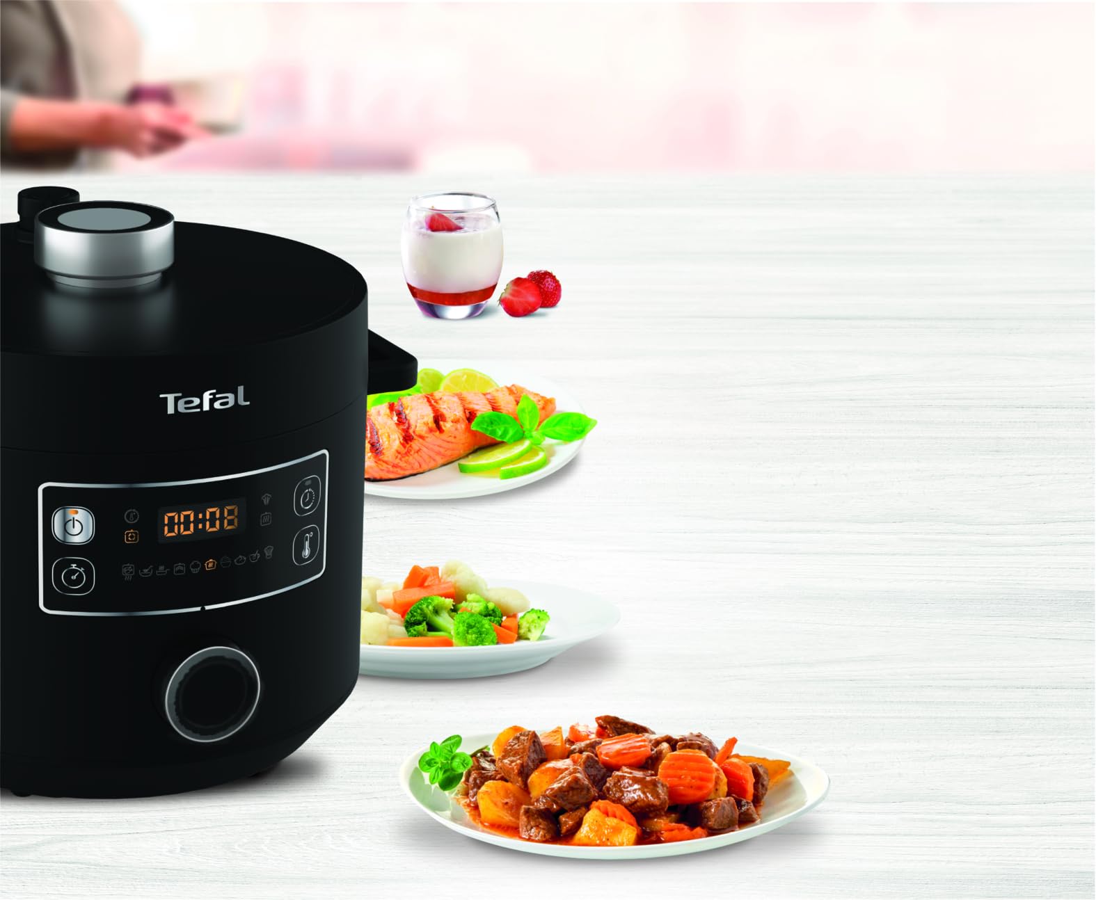 Tefal Turbo Cuisine Multikocher 4,8L, High-Speed & 10 Programme: Dampfgarer, Schmoren, Anbraten, Sous-vide, Reis & mehr, Verzögerung & Warmhaltefunktion, Antihaft, Zubehör inkl., Schwarz, CY7548