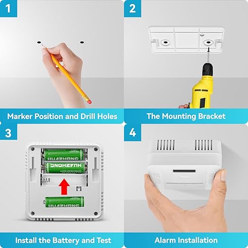 Miniatura 9 de Detector de humo, detector de monóxido de carbono, alarma de incendio y CO 2 en 1, funciona con pilas, detector de gas de monóxido de carbono con