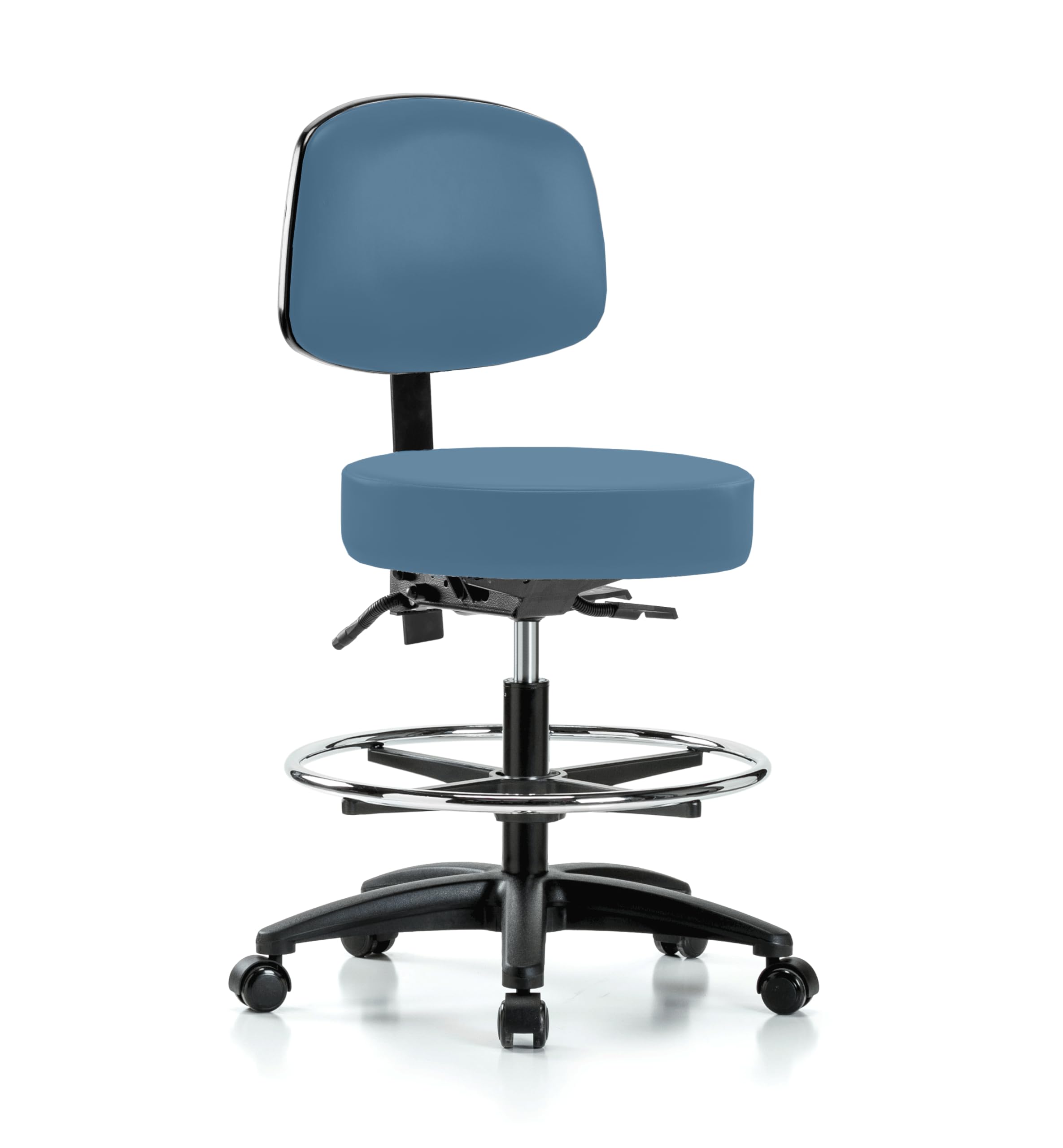 Perch Exam Stool with Foot Ring, Casters, 21-28.5", Colonial Blue