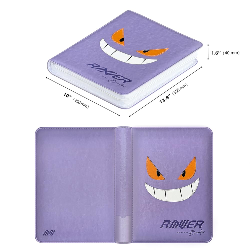 Ravaver Kartenbinder 9 Pocket 360 Sammelkarten Etikettenschlitz Lila | TCG Card Games Sammelmappe Buchmappe mit seitlichen Hüllen und exklusivem 3D-Stickerei-Kunstwerk