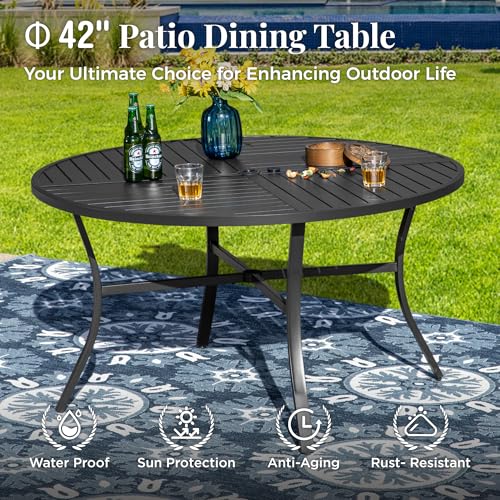 Image of MIXPATIO 5 Pieces Outdoor Patio Dining Set, 42 inch Round Metal Table with Umbrella Hole, 4 x Swivel Rope Rattan Chairs with 3.2 inch Cushion for Yard, Porch, Beige