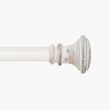 Deco Window Curtain Rods for Windows 44 120 Inch, 1 Inch Heavy Duty Extendable Metal Drapery Rod, Adjustable Curtain Rod with Decorative Wood trumpet Finials for Living Room Bedroom, Ivory Matt