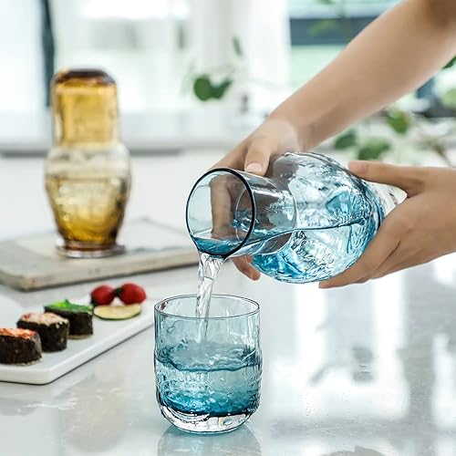 Miniatura 10 de EVEREST GLOBAL Amber Relief - Juego de jarra de agua y vidrio transparente para mesita de noche, popular decantador de enjuague bucal o jarra de