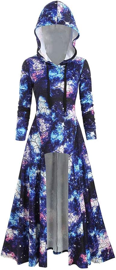 Hooded galaxy print slit maxi top Clearance