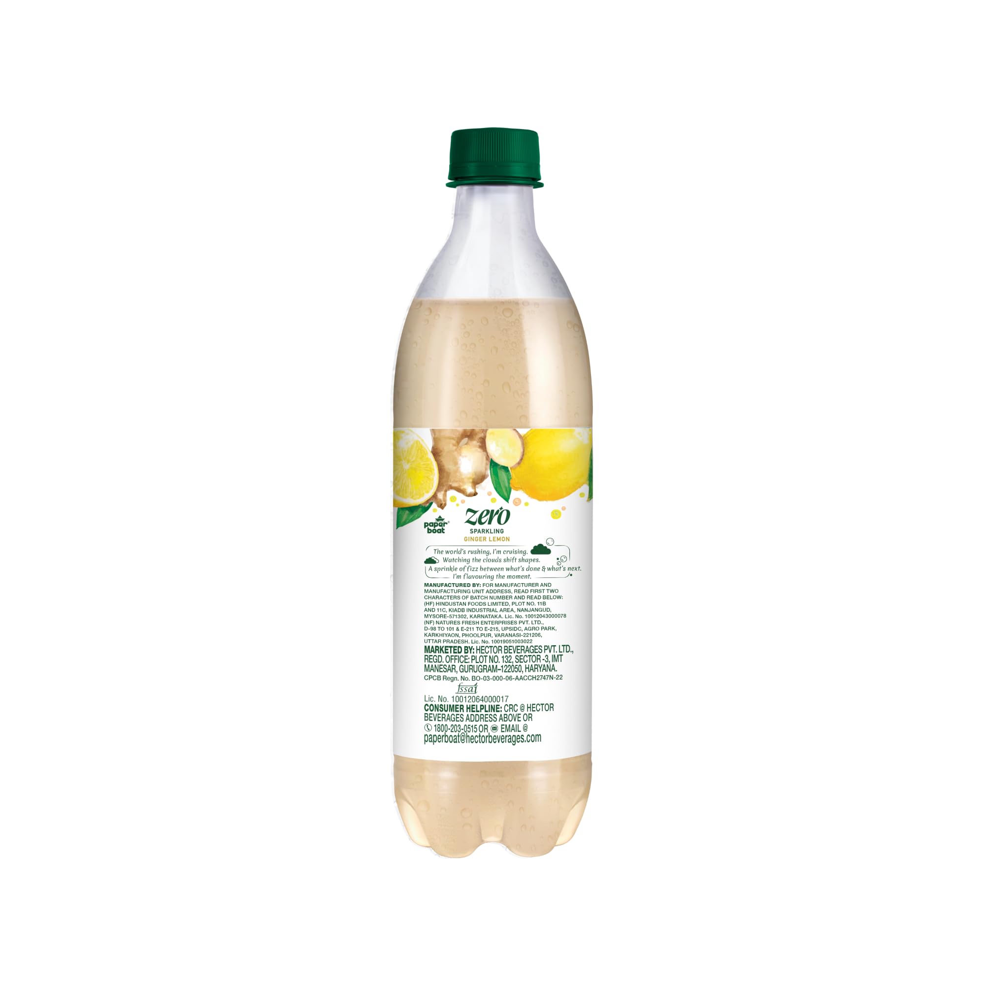 Paper Boat Ginger Lemon Sparkling Water, 600ml | Carbonated Water | Zero Sugar, Zero Calories I Sugar Free